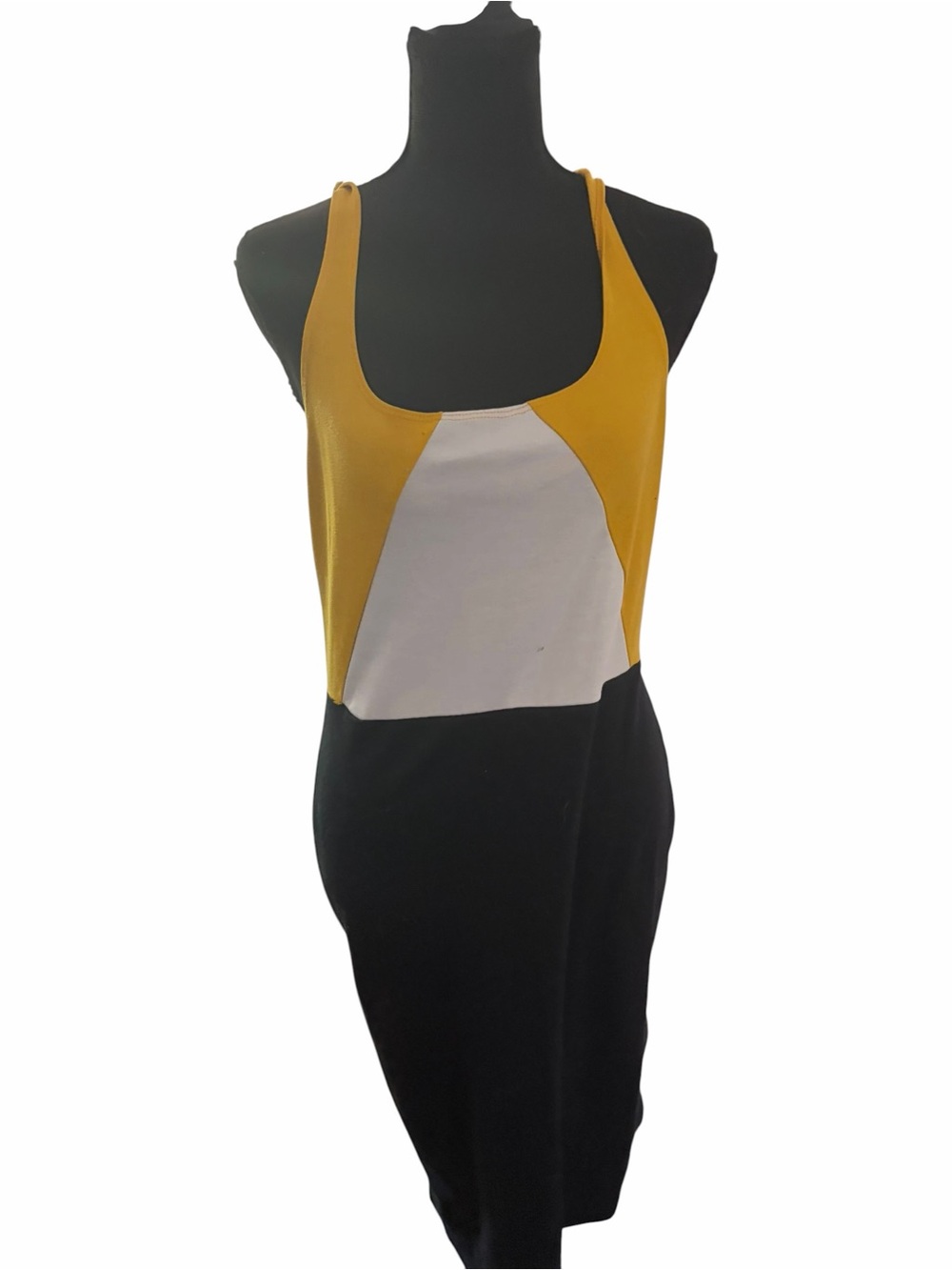 Colorblock Scoop Neck Bodycon Dress - Yellow, White, Black by Zara size XL